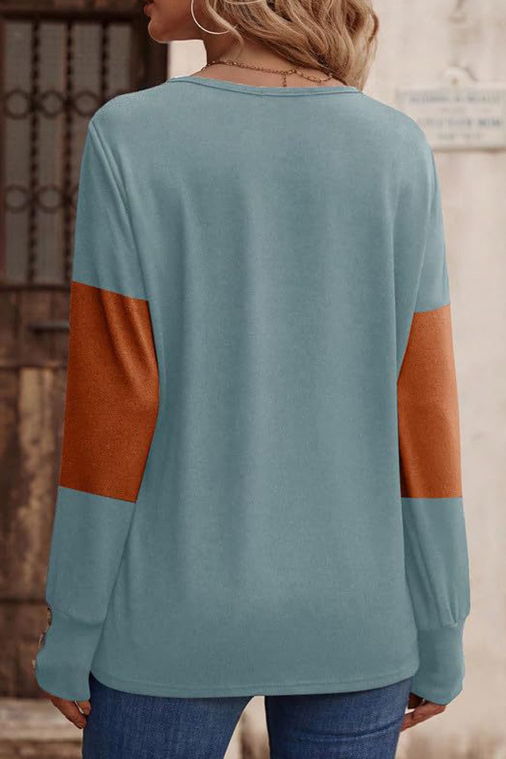 Effortlessly Stylish: Decorative Button V-Neck Long Sleeve Shirt