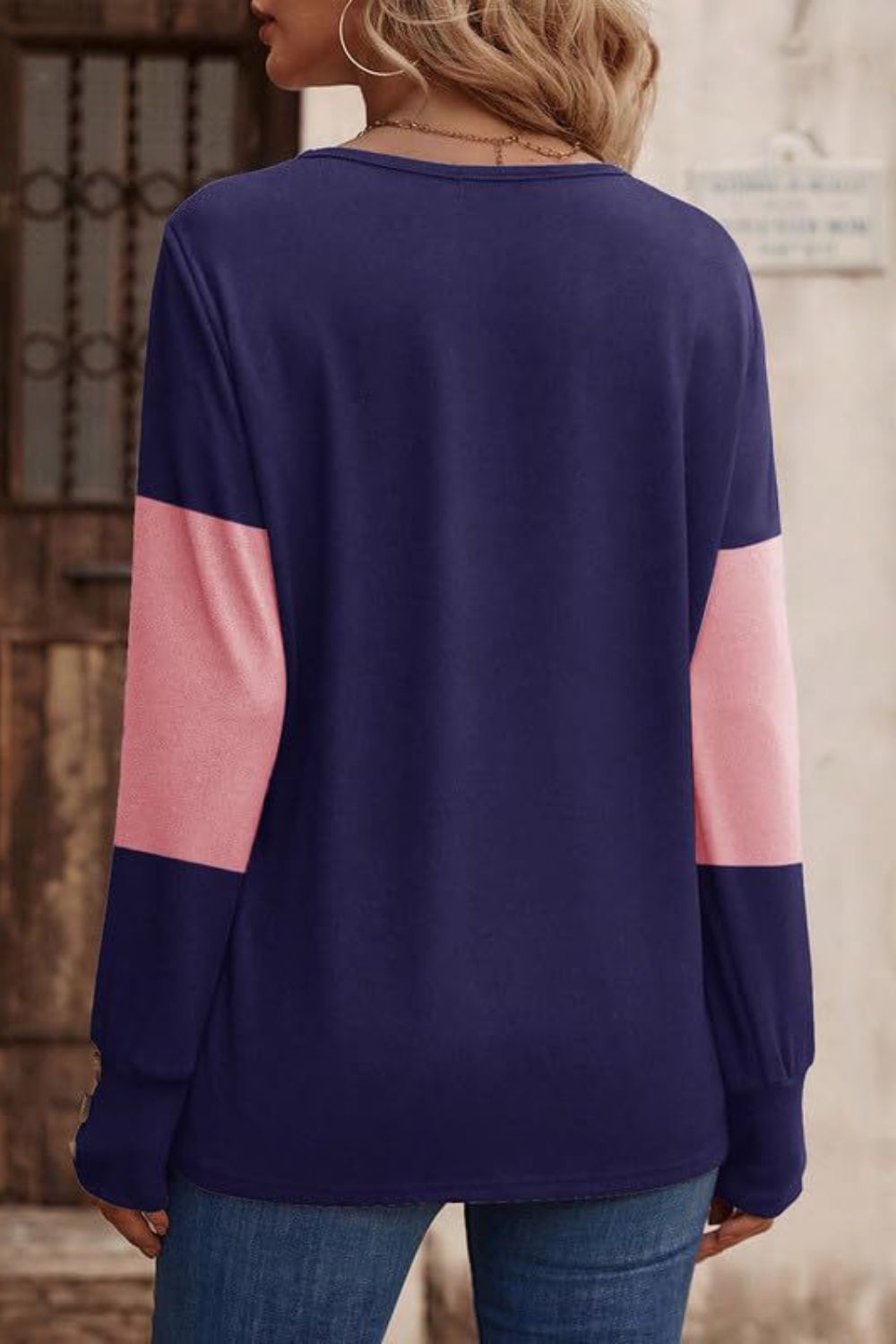 Effortlessly Stylish: Decorative Button V-Neck Long Sleeve Shirt