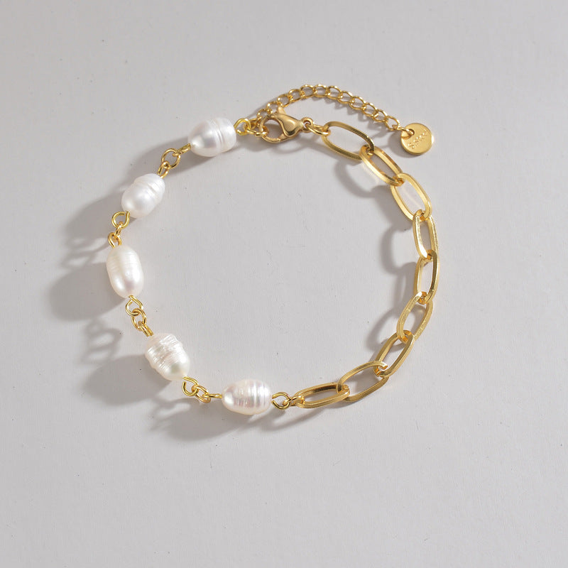 Women's 14K Gold Stitching Pearl Special-interest Design High-grade Bracelet