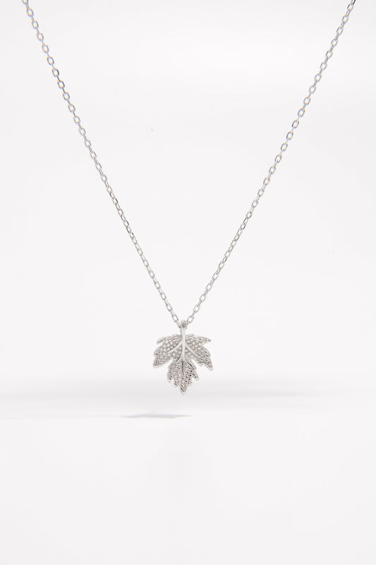 Sparkling Autumn Elegance: Zircon-Encrusted Silver Maple Pendant