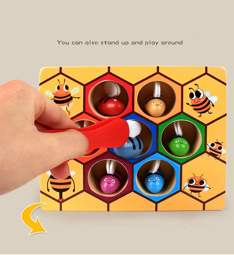 Montessori Educational Industrious Little Bees Kids Wooden Funny Toy Gift