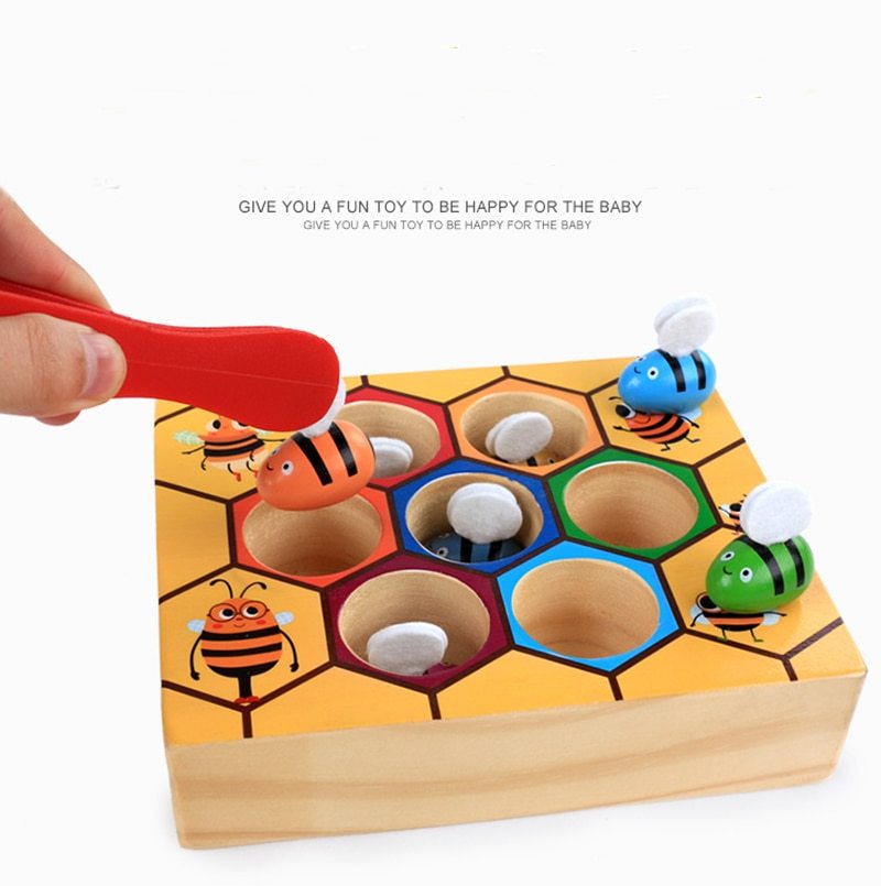 Montessori Educational Industrious Little Bees Kids Wooden Funny Toy Gift