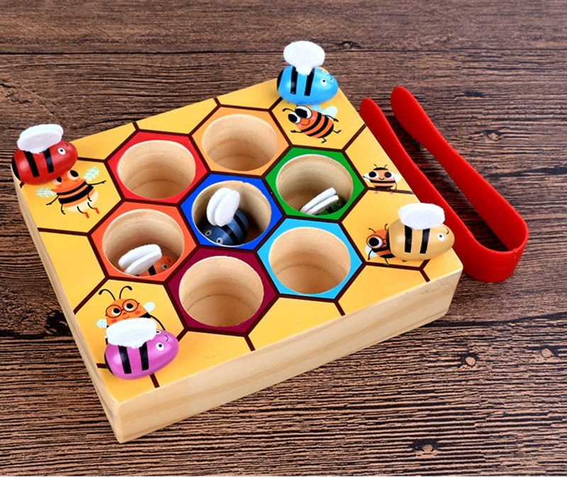 Montessori Educational Industrious Little Bees Kids Wooden Funny Toy Gift