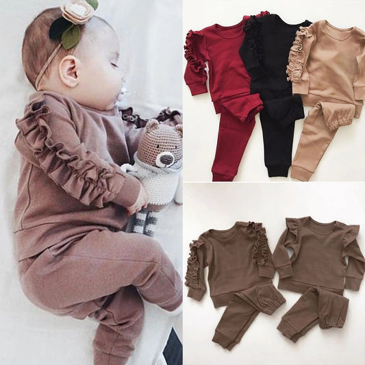 Newborn Baby Ruffles Jumper Long Sleeve Sweatshirt Tops Pants Infant Kids