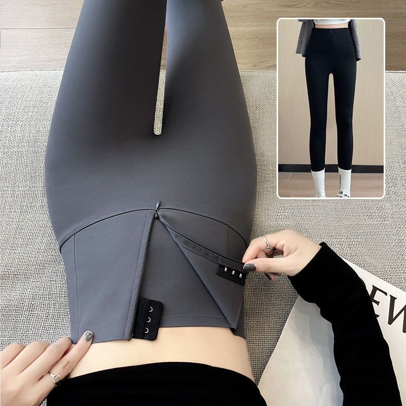 Schlanke Leggings mit hohem Bund und Reißverschluss, Bauchkontrolle, Po-Lifting