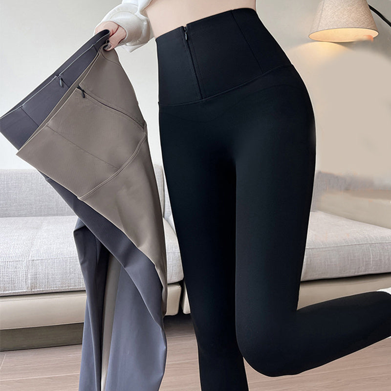 Schlanke Leggings mit hohem Bund und Reißverschluss, Bauchkontrolle, Po-Lifting