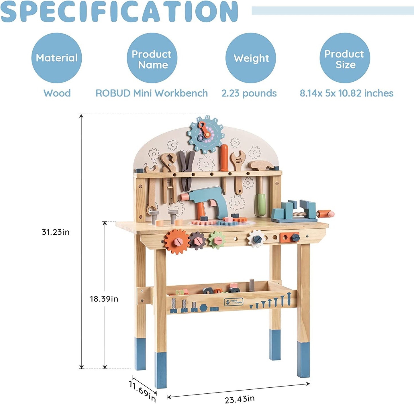 ROBOTIME Workbench Play Set Toddlers Kids Pretend Tool Bench Toy Workshop Toys