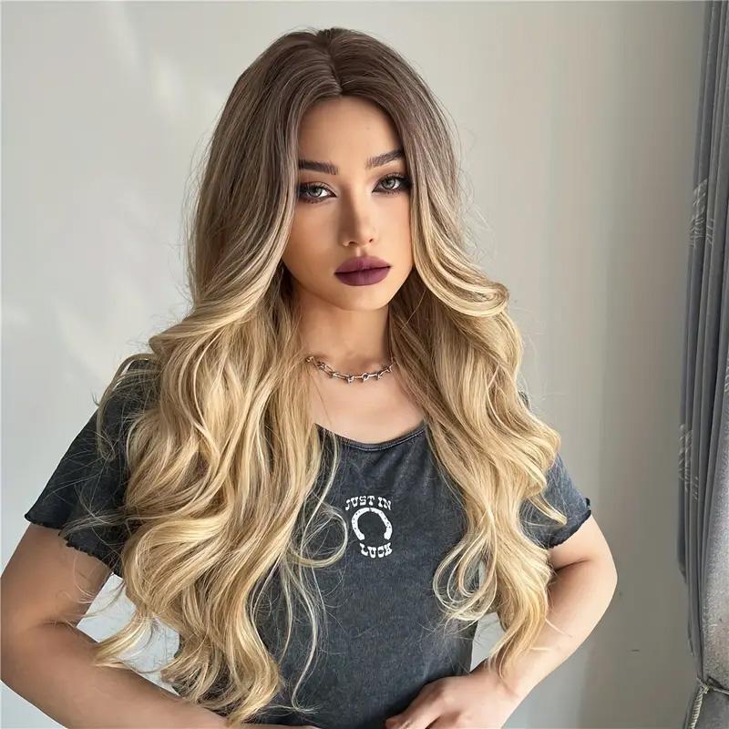 26 Inch Long Ash Blonde Wig With Bangs Natural Wavy Hair - Perfect For Daily Wear And Middle Part Style - MAGM Enterprises LLC