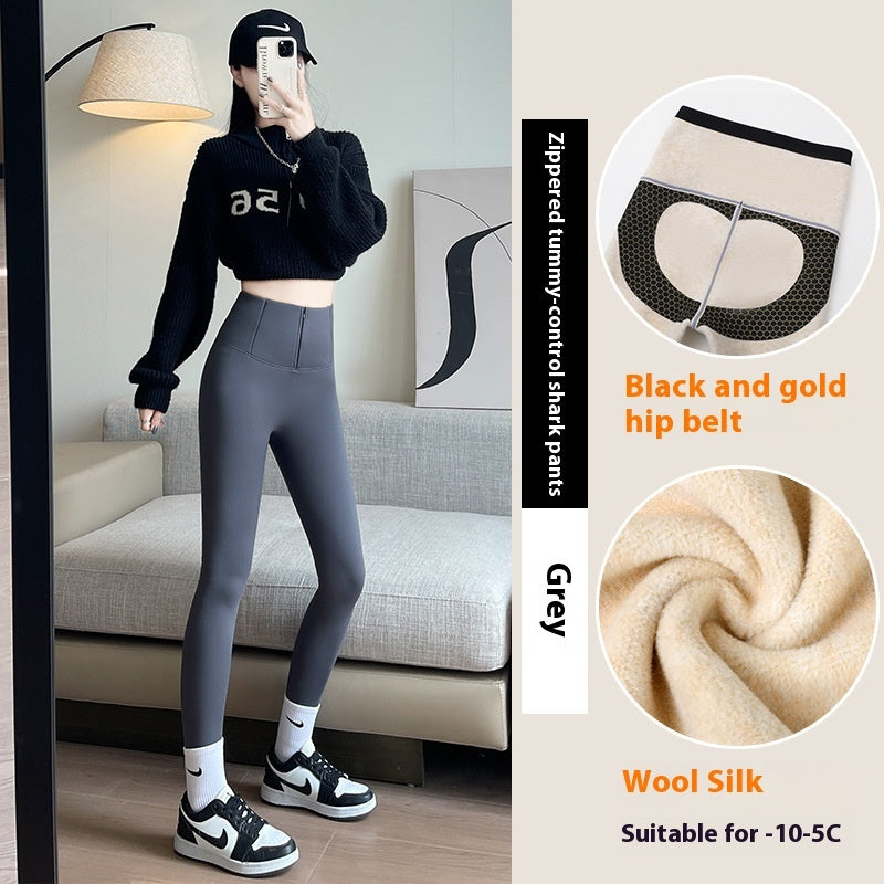 Schlanke Leggings mit hohem Bund und Reißverschluss, Bauchkontrolle, Po-Lifting