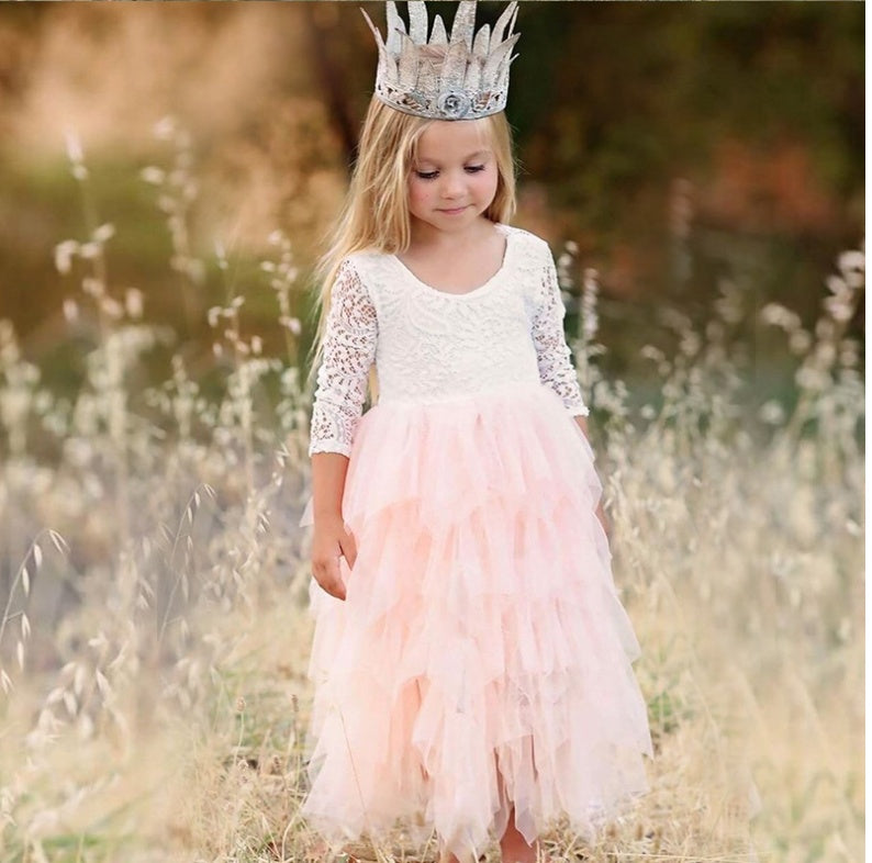 Autumn And Winter Explosions Hollow Children's Skirt Lace Long-sleeved Girls White Princess Dress Irregular Dress - for Girls - MAGM Enterprises LLC