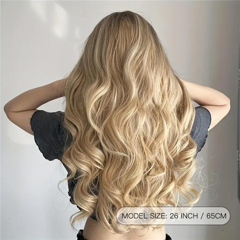 26 Inch Long Ash Blonde Wig With Bangs Natural Wavy Hair - Perfect For Daily Wear And Middle Part Style - MAGM Enterprises LLC