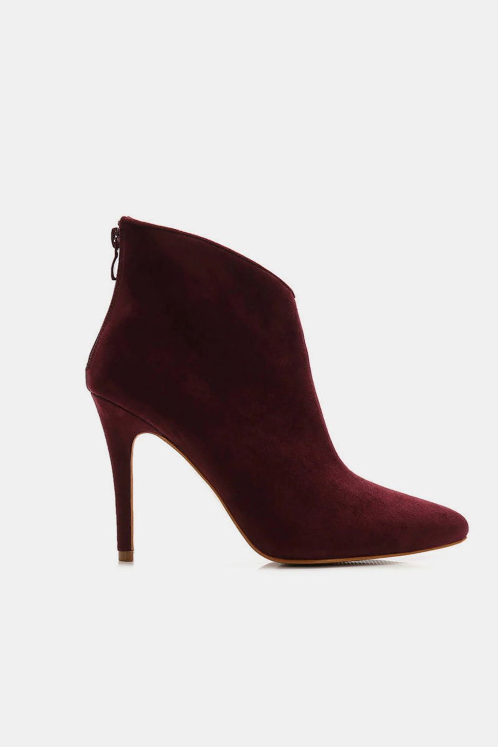 Beast Fashion Suede Stiletto Ankle Boots with Back Zipper Closure