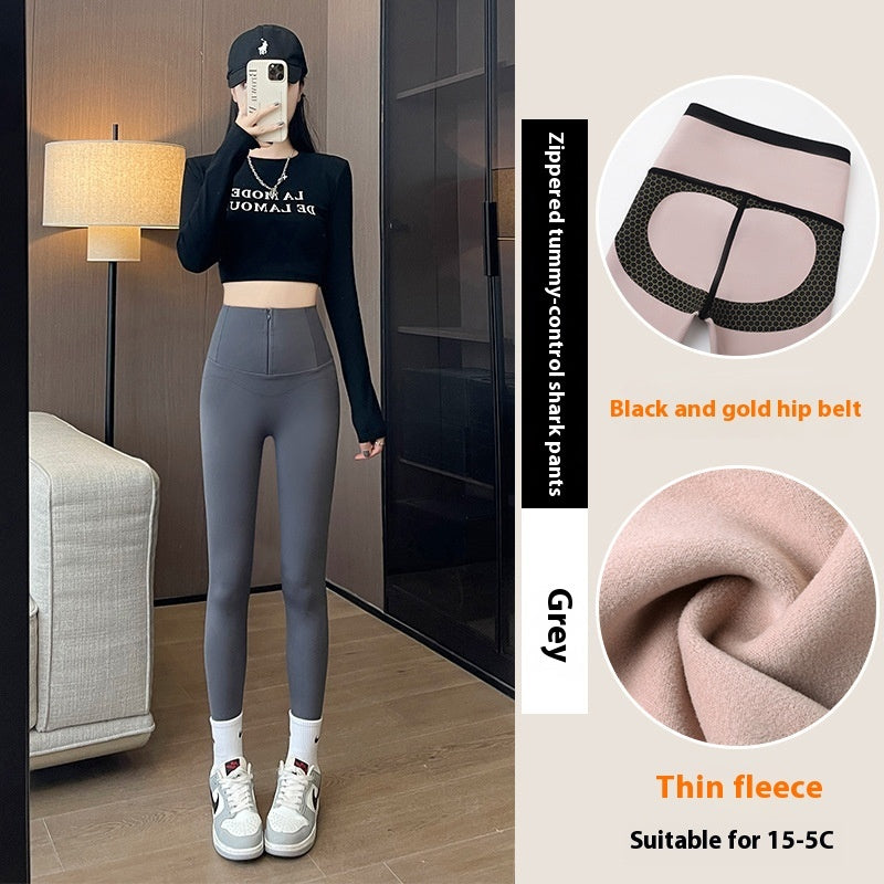 Schlanke Leggings mit hohem Bund und Reißverschluss, Bauchkontrolle, Po-Lifting