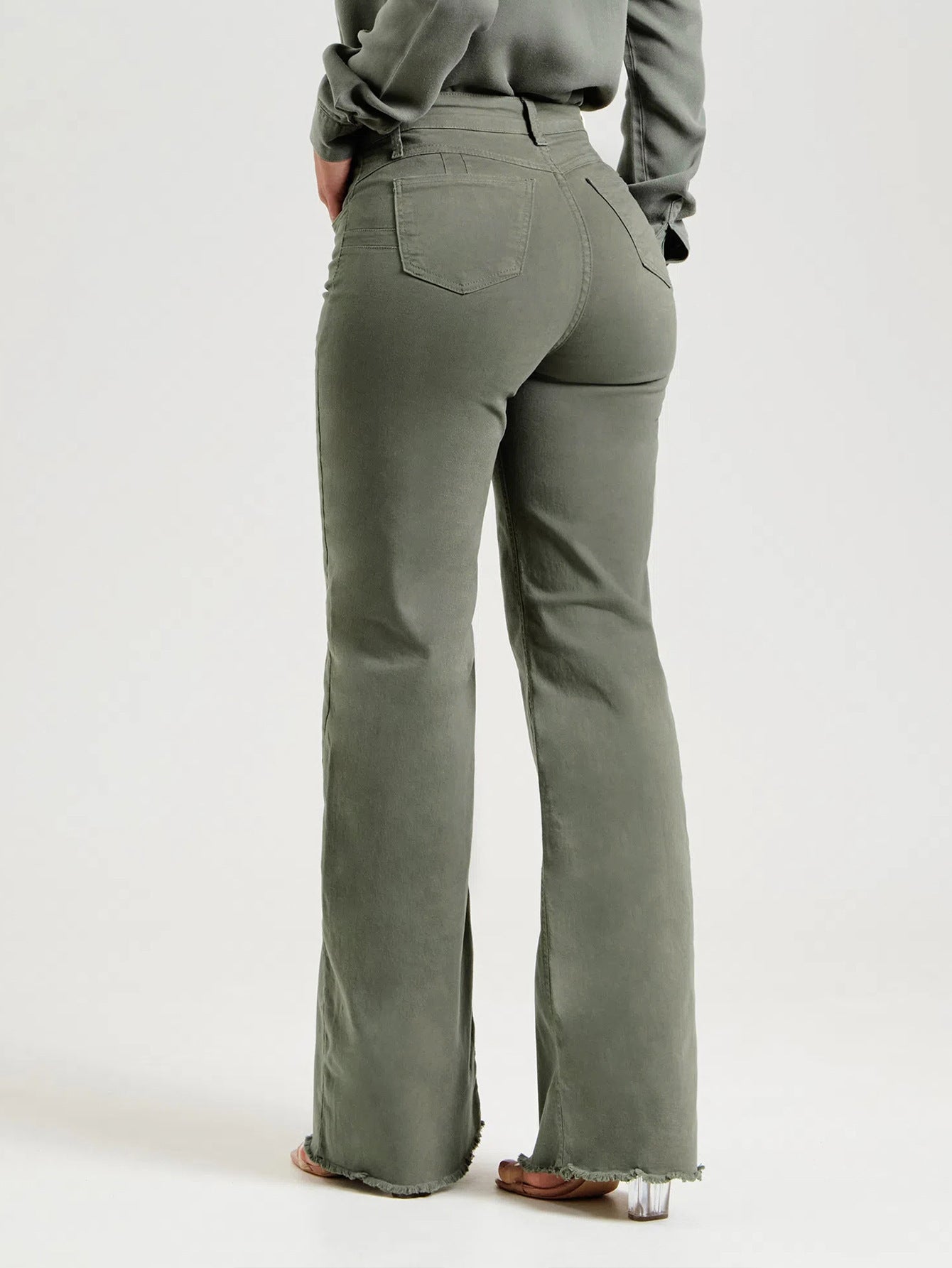 Slim Fit Stretch Fashion Solid Color Frayed Flared Pants for Ladies - Mag Max Mart