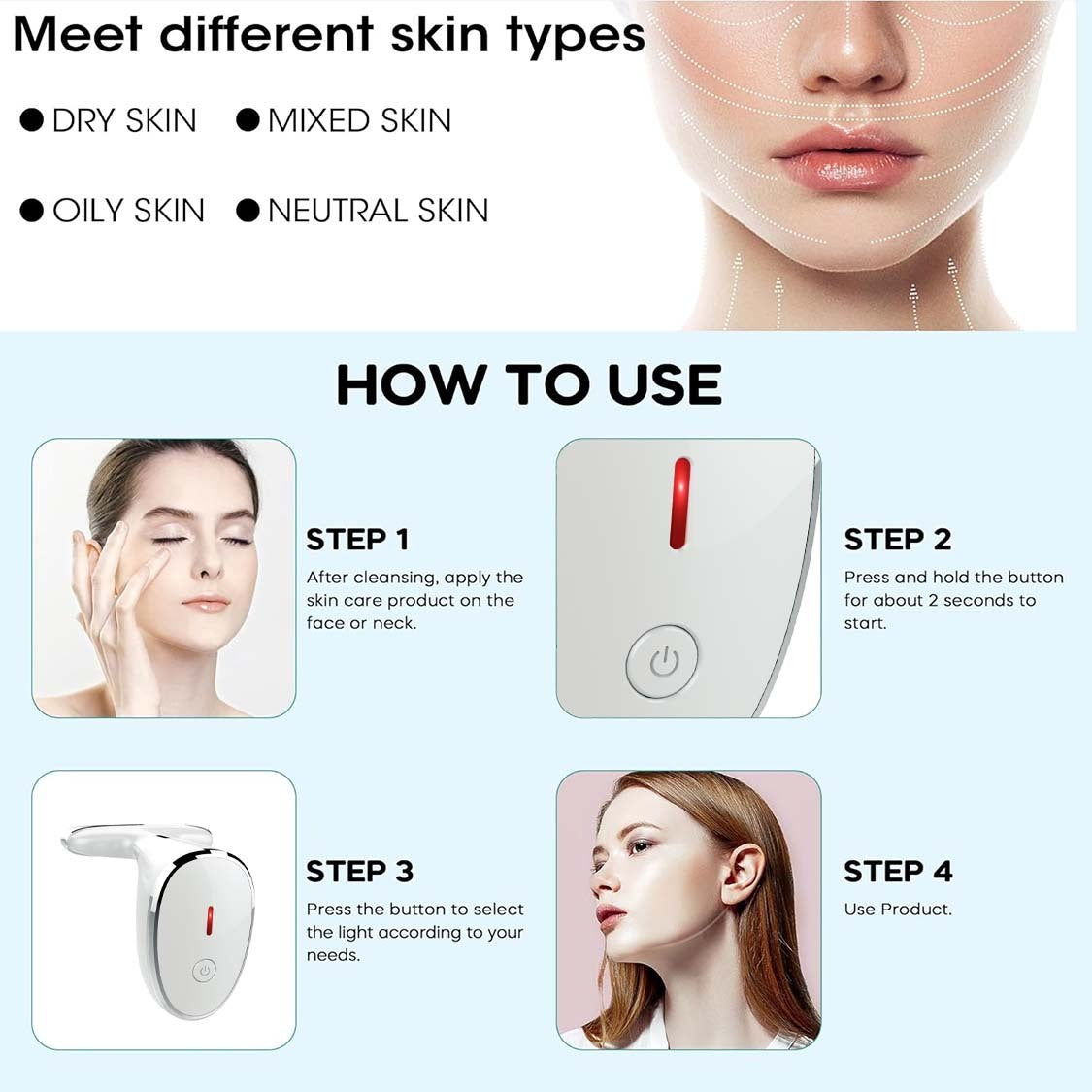 Red Light Therapy For Face, 7 Color LED Facial Light Therapy Wand For Skin Care At Home Blue Light Therapy Face Massager Tool For Face, Neck - MAGM Enterprises LLC