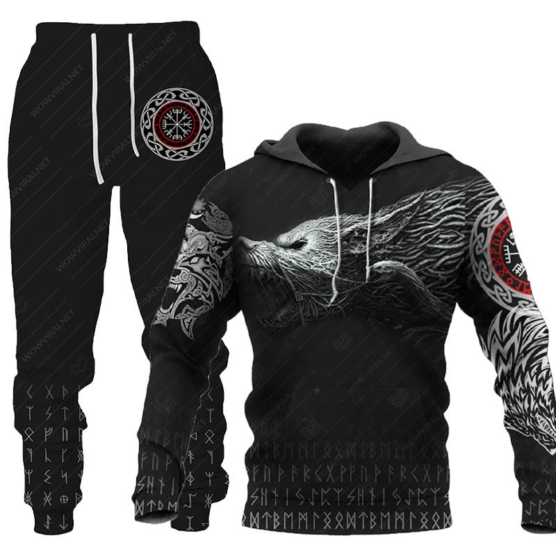 Men Sportswear Hooded Sweatsuit Two Piece Jogging Set