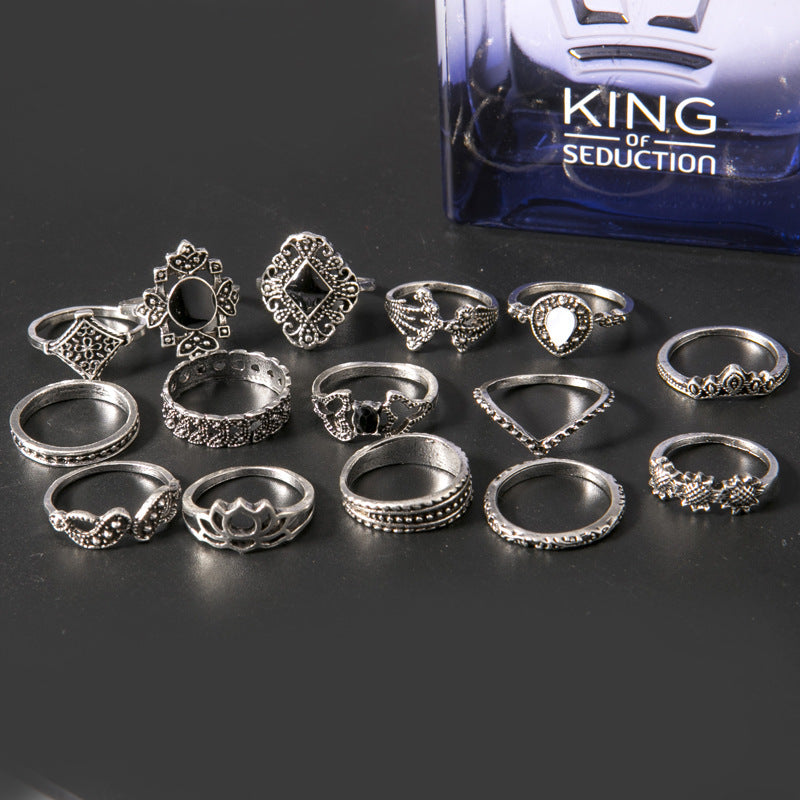 Boho-Chic Vibes: 15-Piece Vintage Alloy Ring Collection