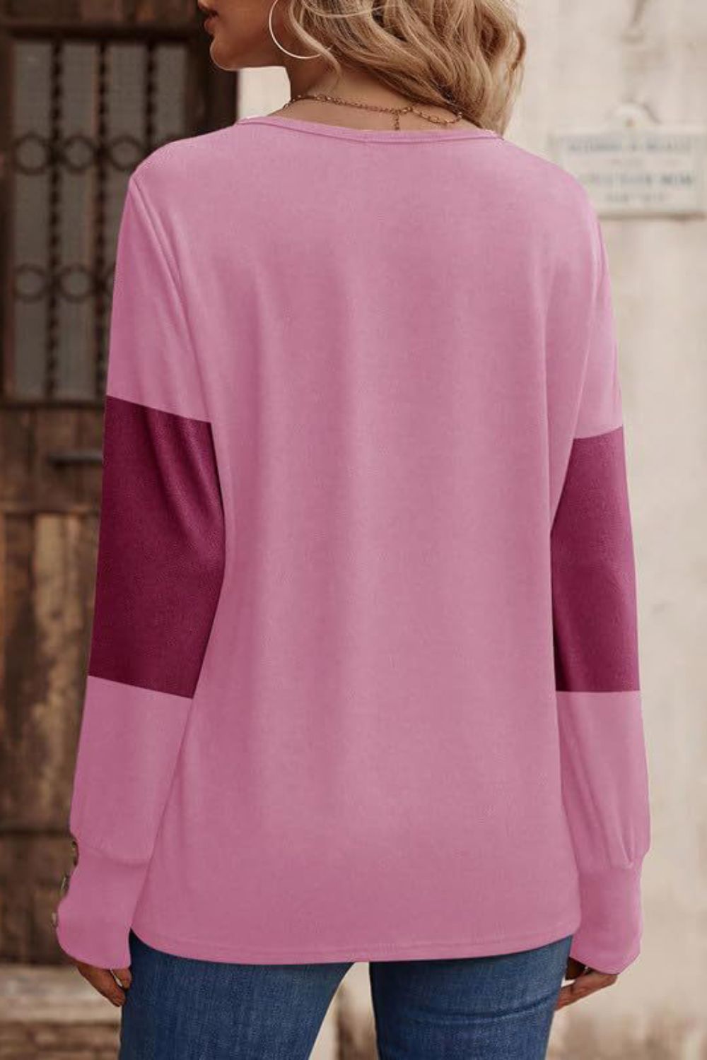 Effortlessly Stylish: Decorative Button V-Neck Long Sleeve Shirt