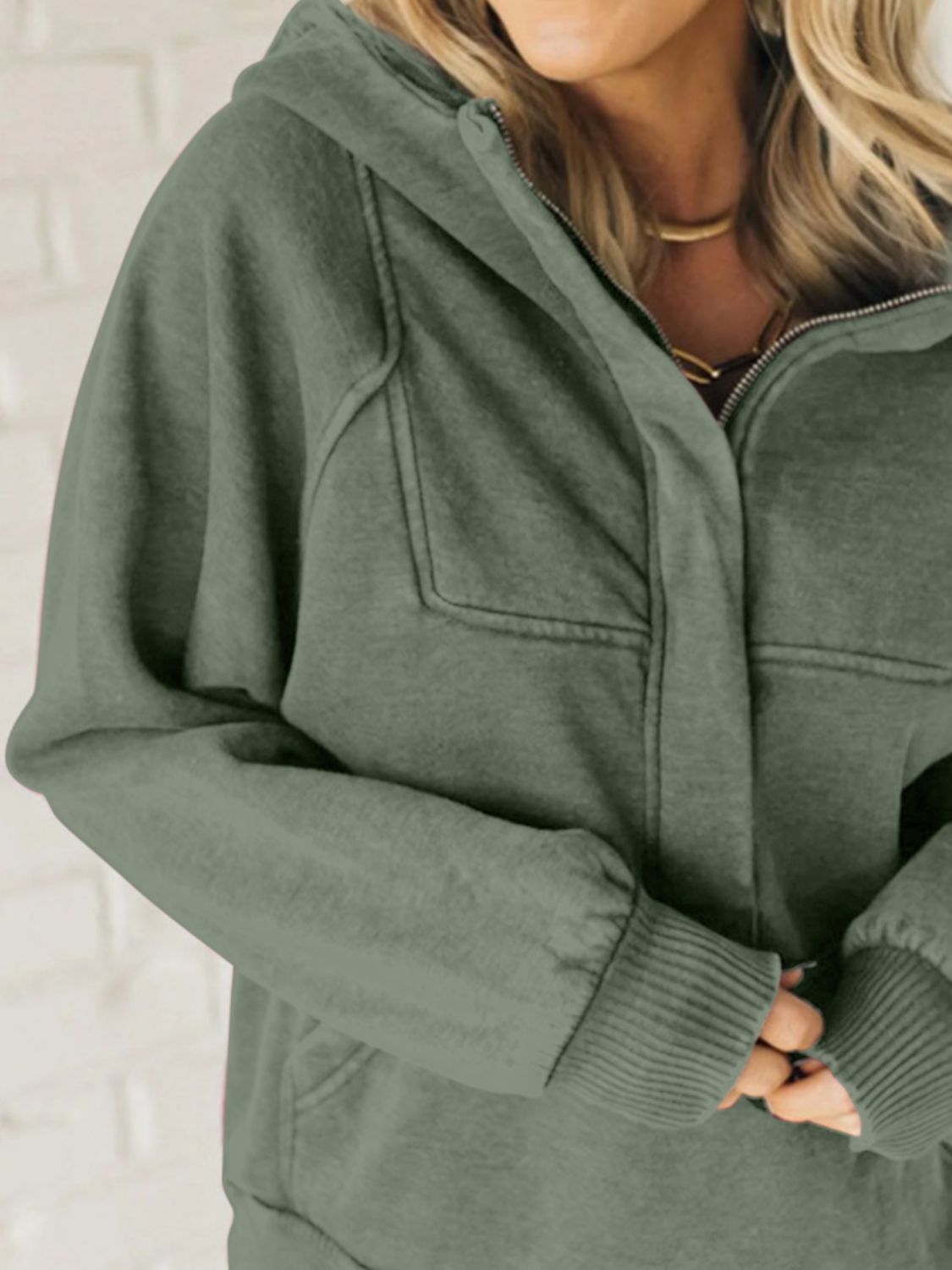 Cozy Half Zip Hoodie with Kangaroo Pocket Detail