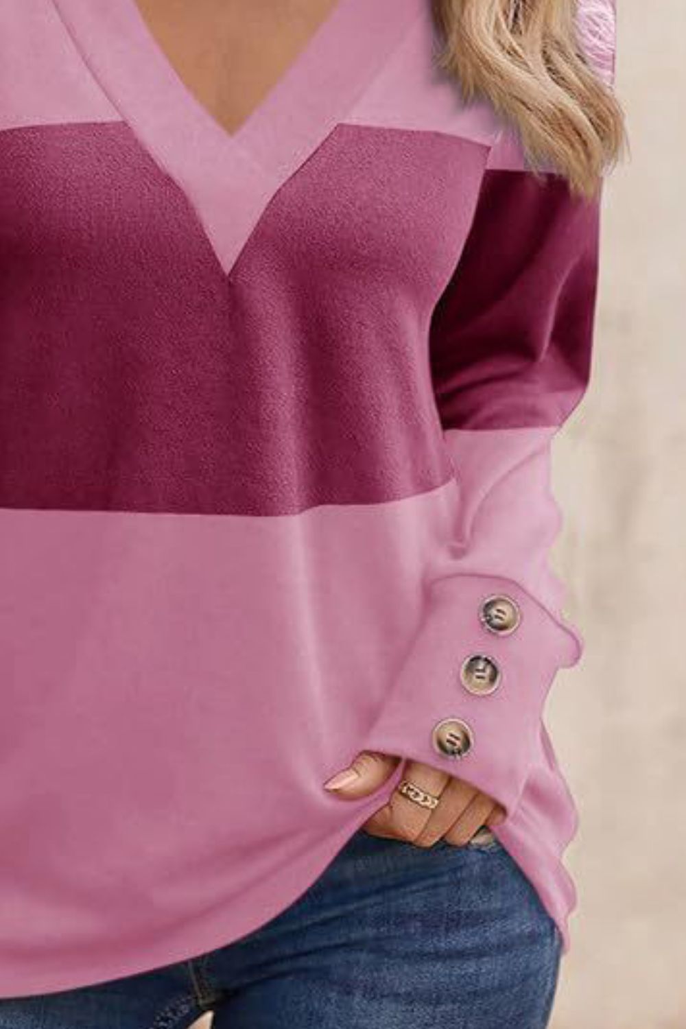 Effortlessly Stylish: Decorative Button V-Neck Long Sleeve Shirt