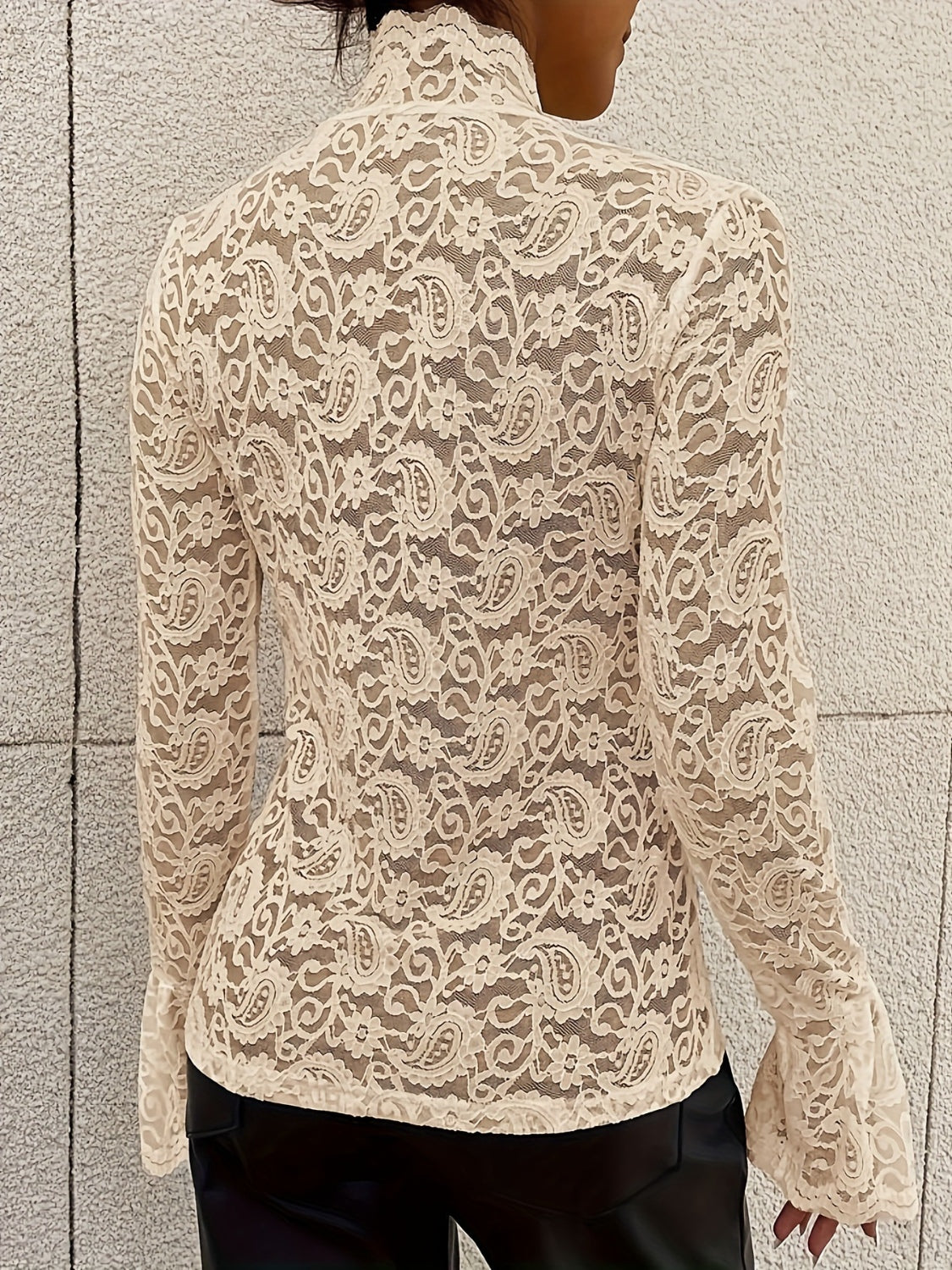 Timeless Mock Neck Lace Long Sleeve Top