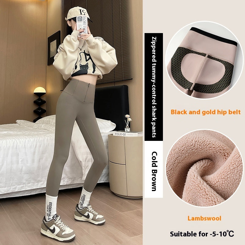 Schlanke Leggings mit hohem Bund und Reißverschluss, Bauchkontrolle, Po-Lifting