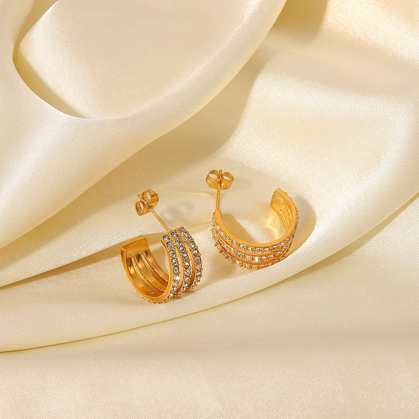 Stainless Steel Inlaid Zircon C-Hoop Earrings