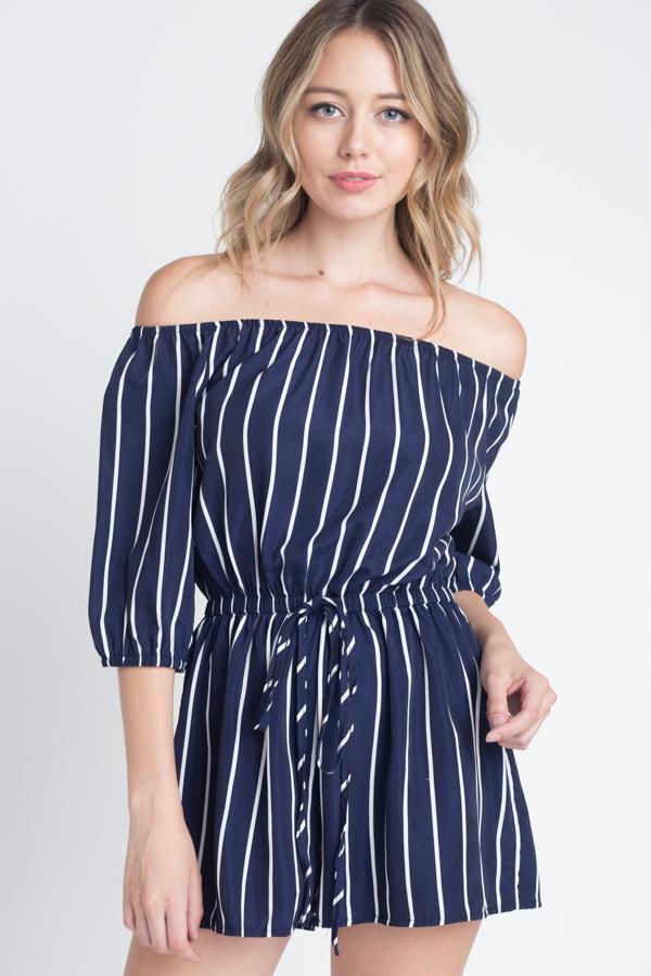 Women's Off Shoulder Stripe Romper - MAGM Enterprises LLC