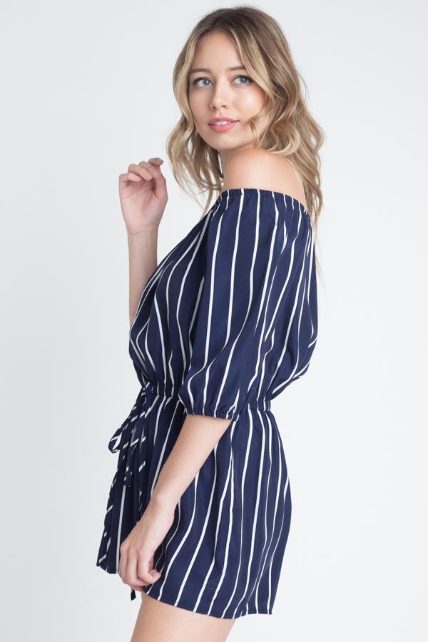 Women's Off Shoulder Stripe Romper - MAGM Enterprises LLC