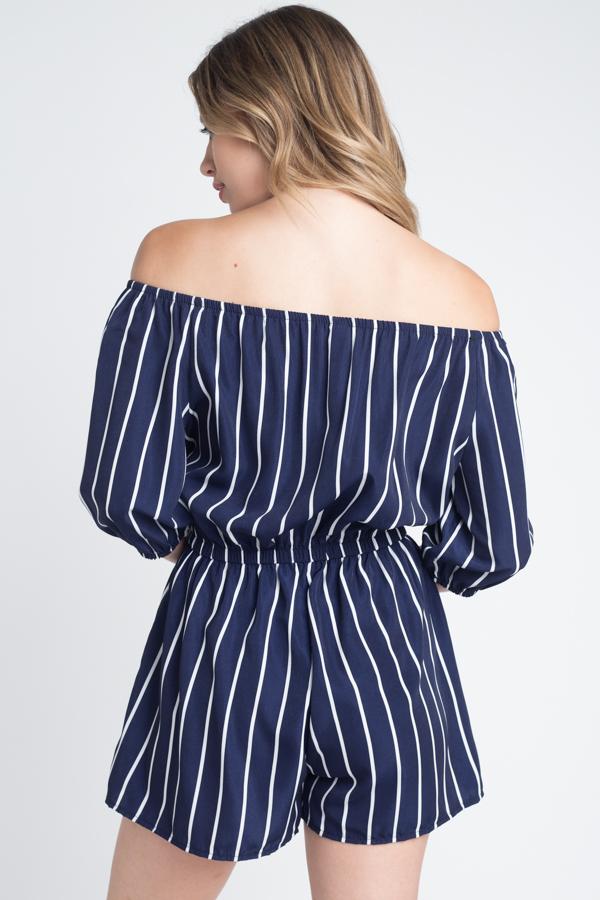 Women's Off Shoulder Stripe Romper - MAGM Enterprises LLC