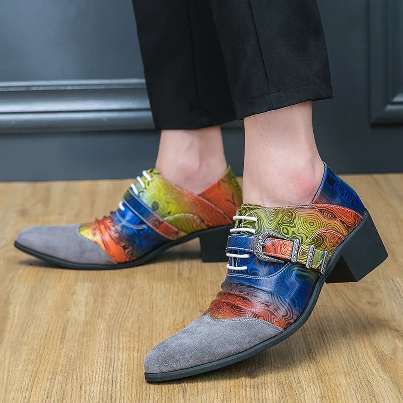 Fashion Colorful Printed Man Dress Shoes Leather High Heel - MAGM Enterprises LLC