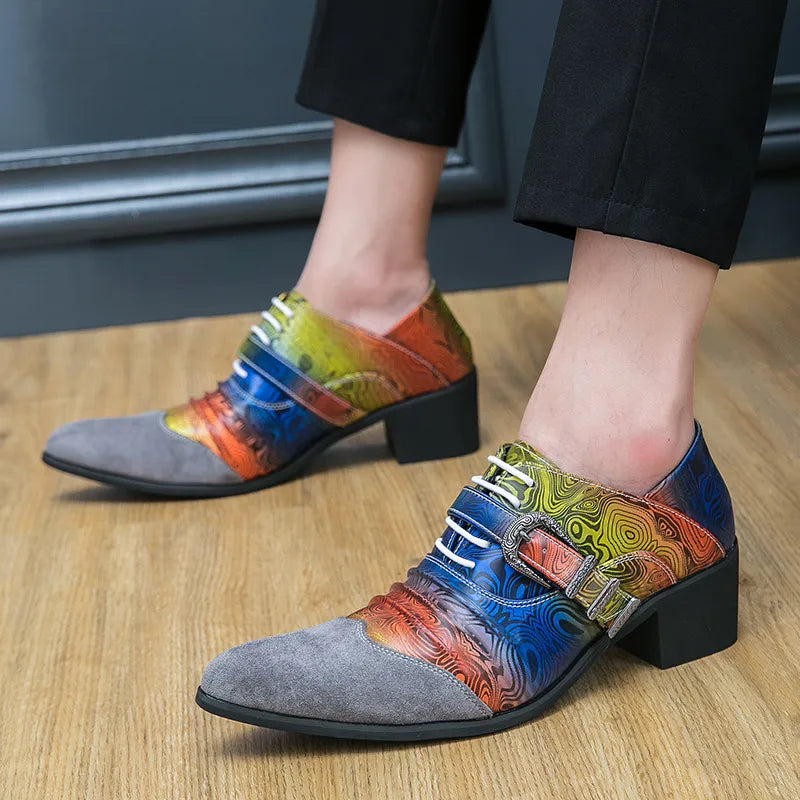 Fashion Colorful Printed Man Dress Shoes Leather High Heel - MAGM Enterprises LLC