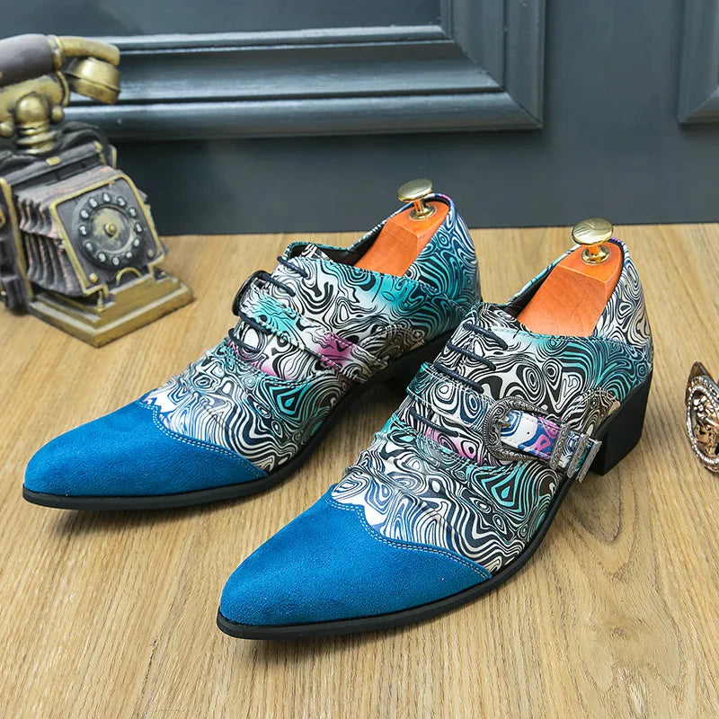 Fashion Colorful Printed Man Dress Shoes Leather High Heel - MAGM Enterprises LLC