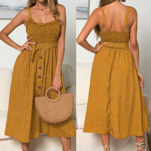 Women Spaghetti Straps Polka Dot Maxi Dress - MAG MAX MART