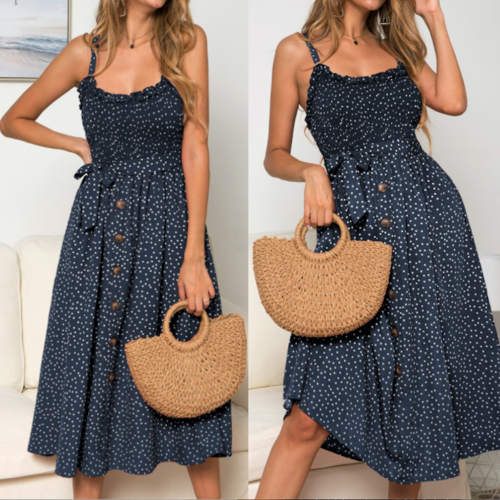 Women Spaghetti Straps Polka Dot Maxi Dress - MAG MAX MART