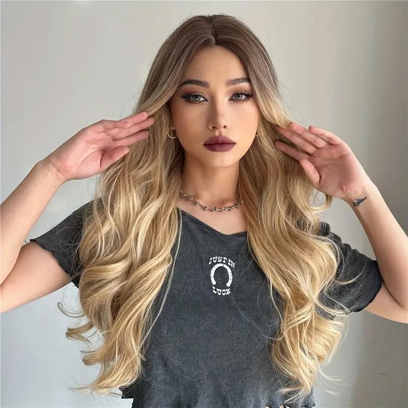 26 Inch Long Ash Blonde Wig With Bangs Natural Wavy Hair - Perfect For Daily Wear And Middle Part Style - MAGM Enterprises LLC