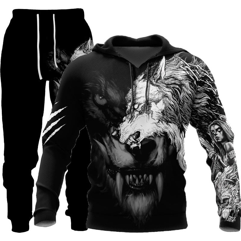 Men Sportswear Hooded Sweatsuit Two Piece Jogging Set