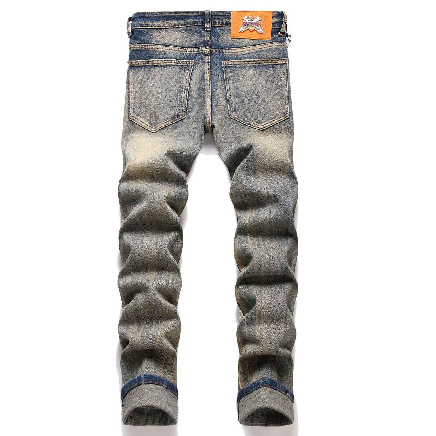 Spliced Cut-off Multi-pocket Trendy Slim Fit Feet Mid-rise Pants