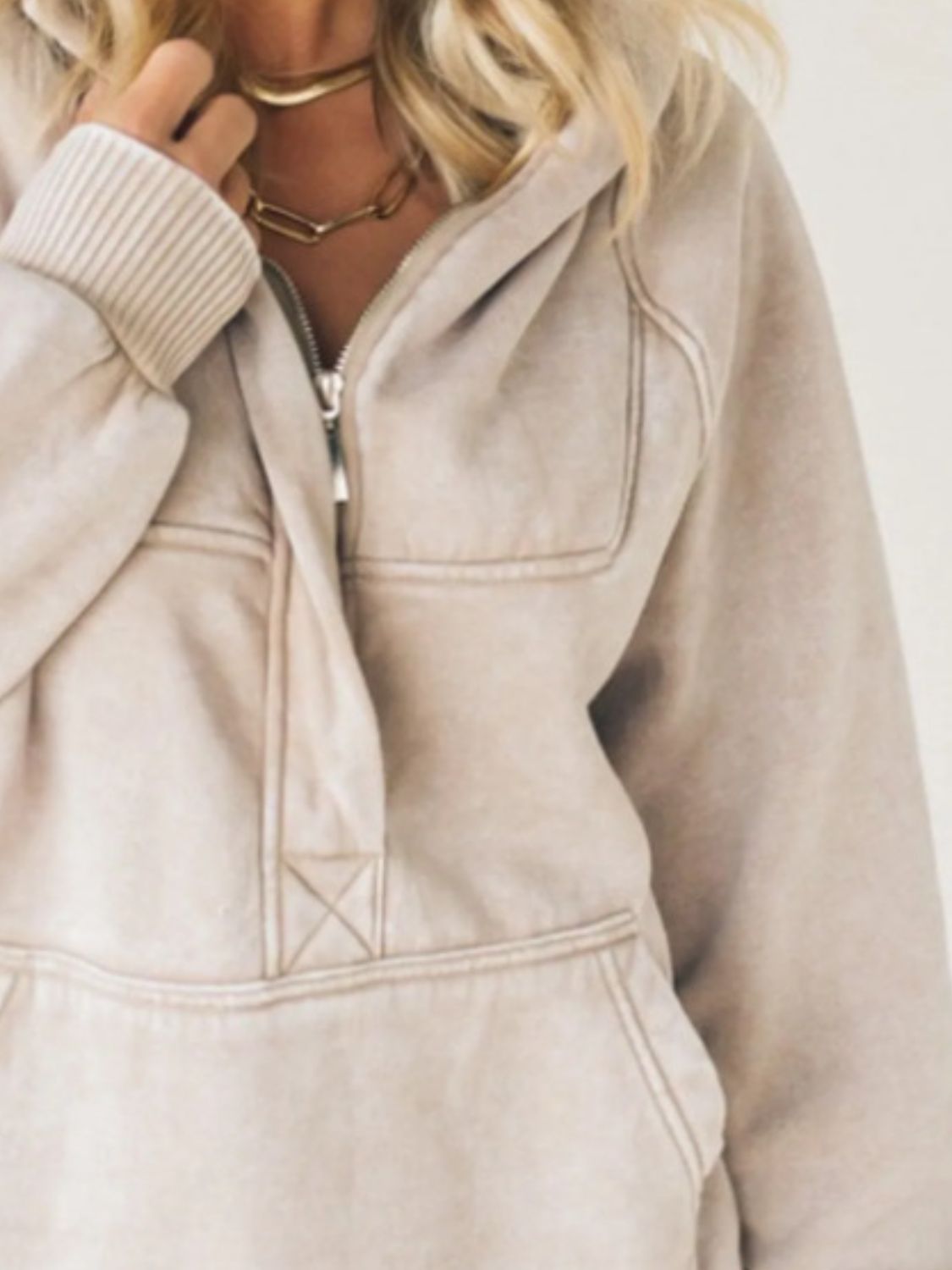 Cozy Half Zip Hoodie with Kangaroo Pocket Detail