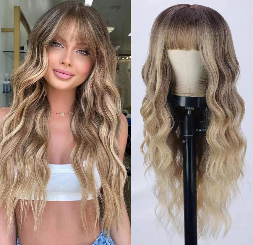 26 Inch Long Ash Blonde Wig With Bangs Natural Wavy Hair - Perfect For Daily Wear And Middle Part Style - MAGM Enterprises LLC