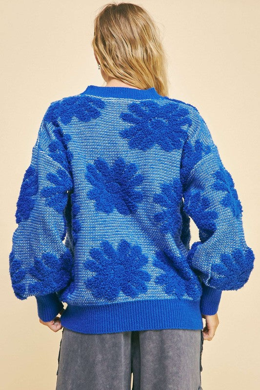 Floral Elegance: Davi & Dani Dropped Shoulder Sweater with Flower Texture