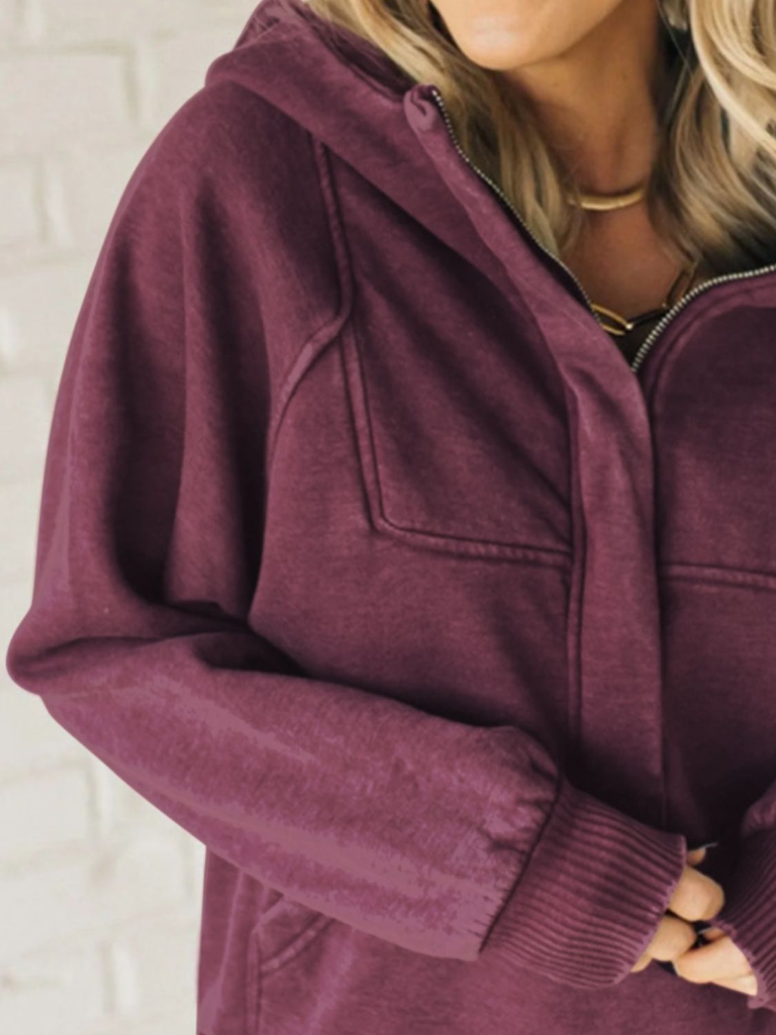 Cozy Half Zip Hoodie with Kangaroo Pocket Detail