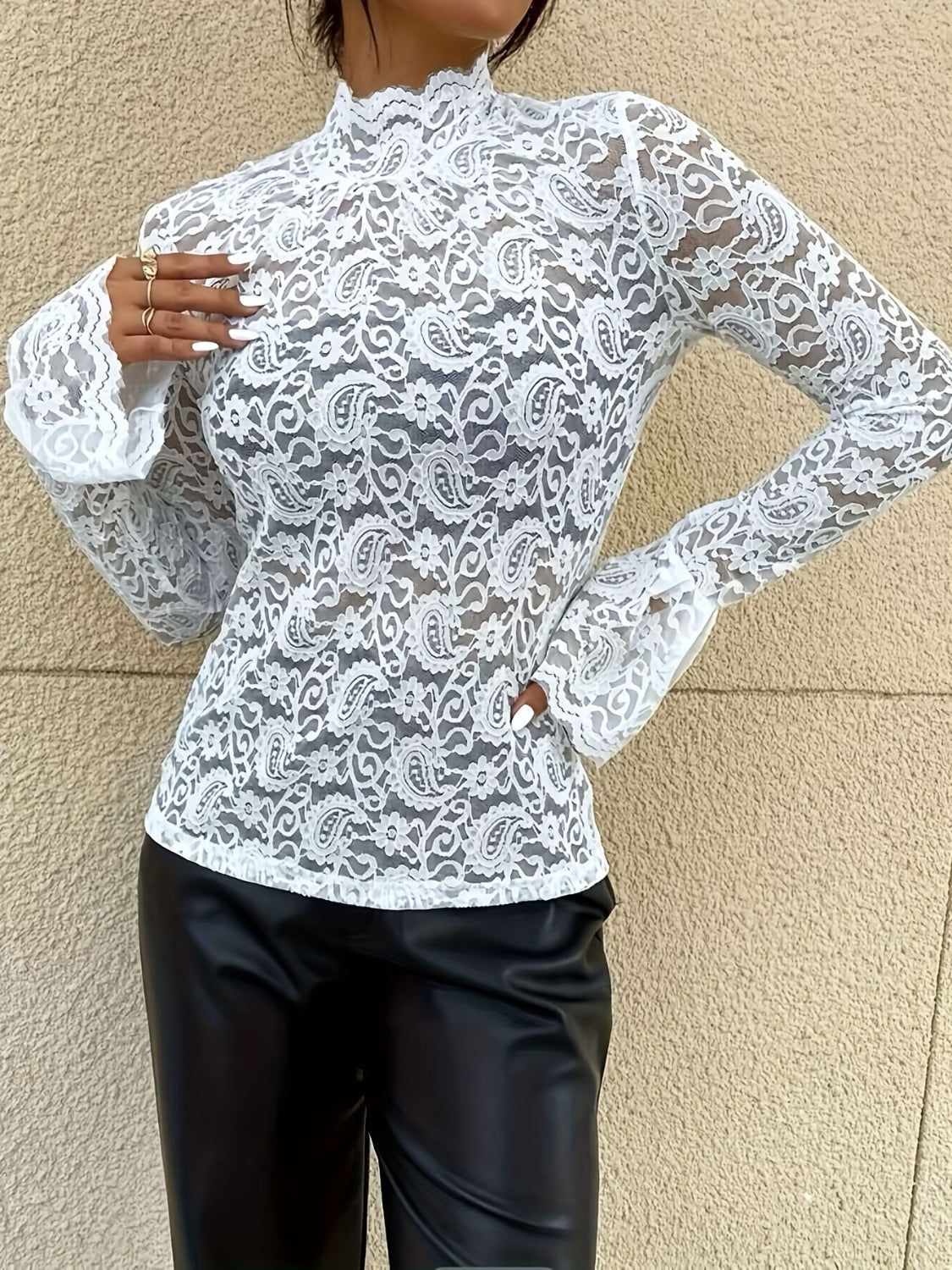 Timeless Mock Neck Lace Long Sleeve Top