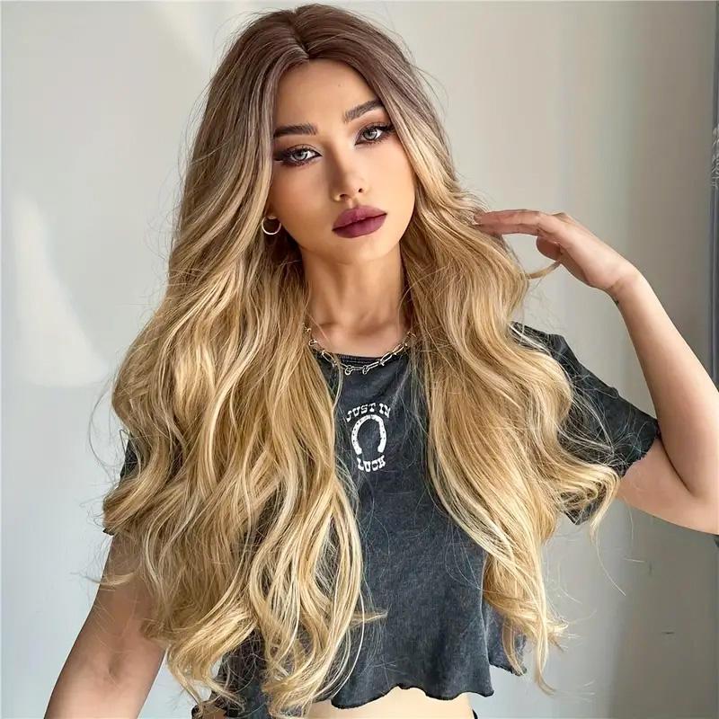 26 Inch Long Ash Blonde Wig With Bangs Natural Wavy Hair - Perfect For Daily Wear And Middle Part Style - MAGM Enterprises LLC