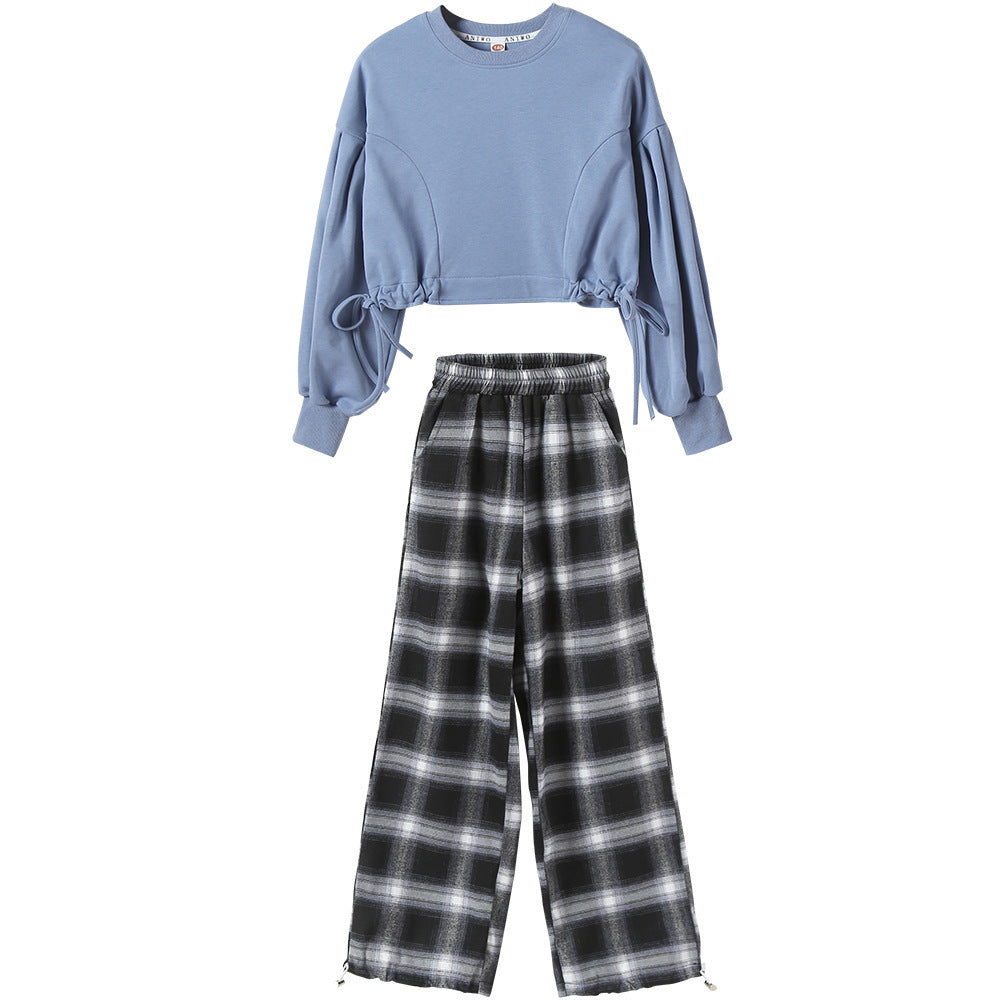 Girls' Suits Western Style Korean Children's Clothing Trendy Plaid Trousers Big Kids - MAGM Enterprises LLC