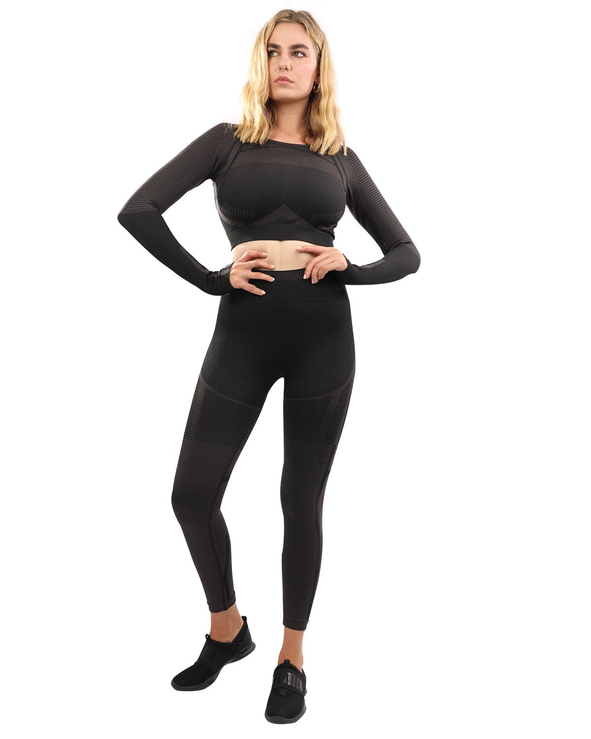 Decata Seamless Leggings & Sports Top Set - Black & Brown for Women - Mag Max Mart