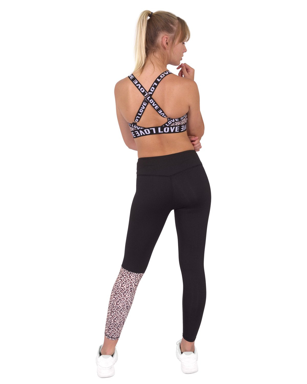 Jordena Leggings & Sports Bra Set - Black & Leopard Print - For Women - Mag Max Mart