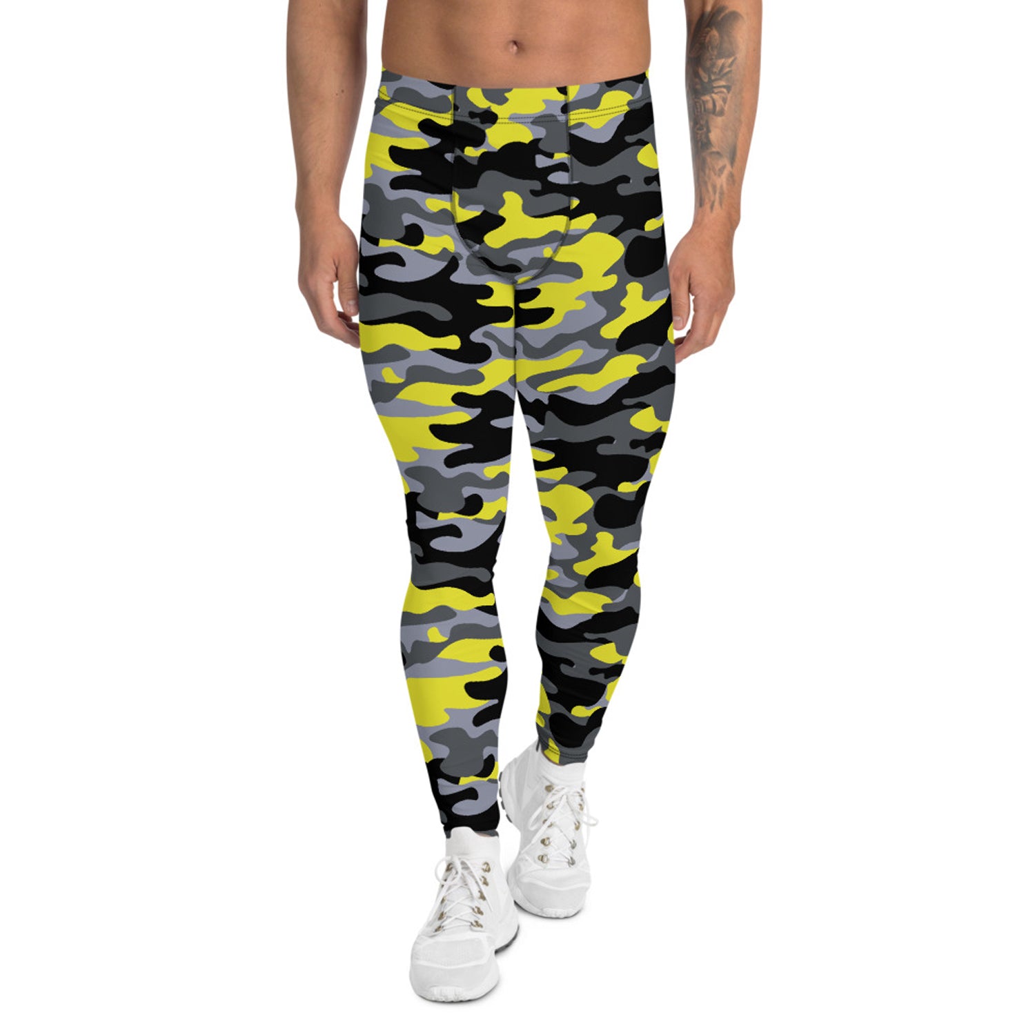 Gray and Yellow Camo Leggings for Men - MAGM Enterprises LLC