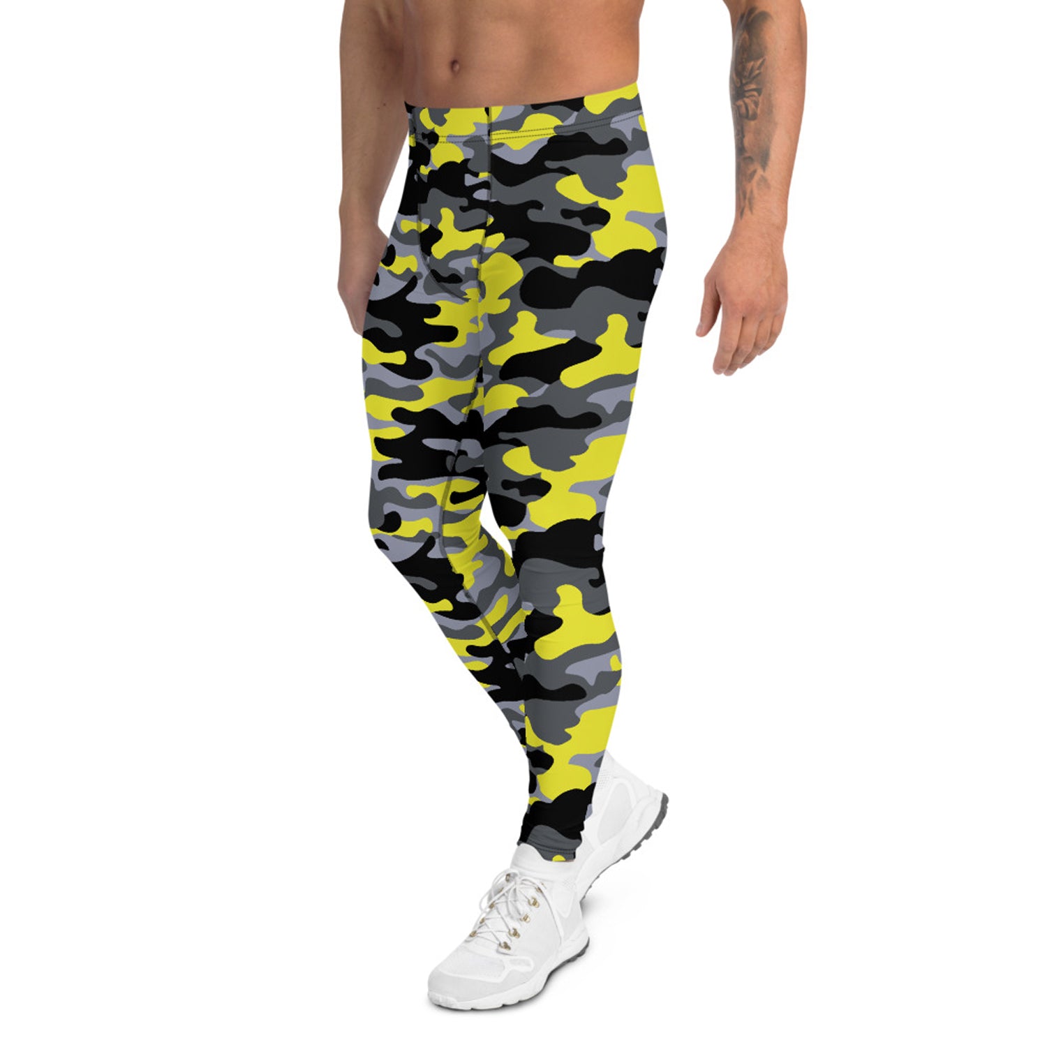 Gray and Yellow Camo Leggings for Men - MAGM Enterprises LLC