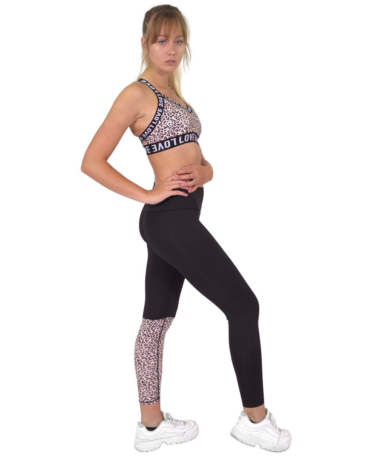 Jordena Leggings & Sports Bra Set - Black & Leopard Print - For Women - Mag Max Mart